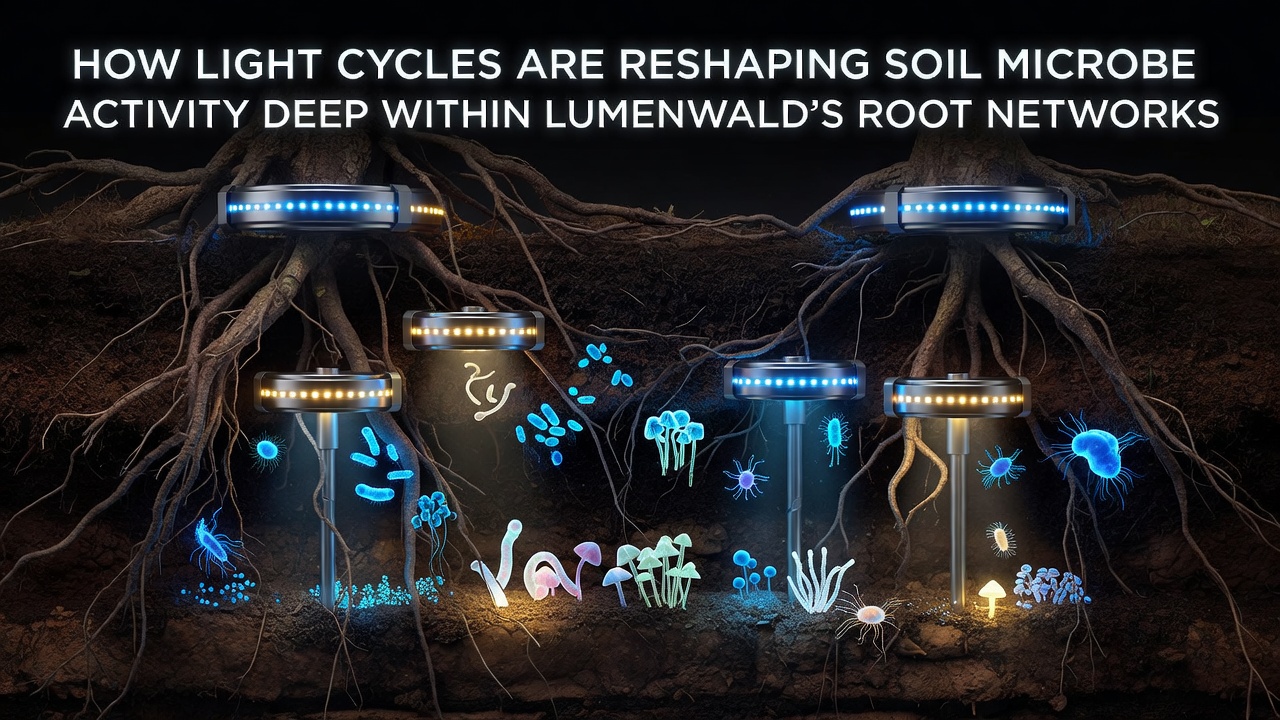 Close-up of soil core sample from Lumenwald highlighting microbial activity zones around root structures